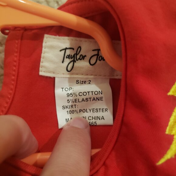 Red Kids Casual Dress with Checkered Sleeves - Picture 2 of 9